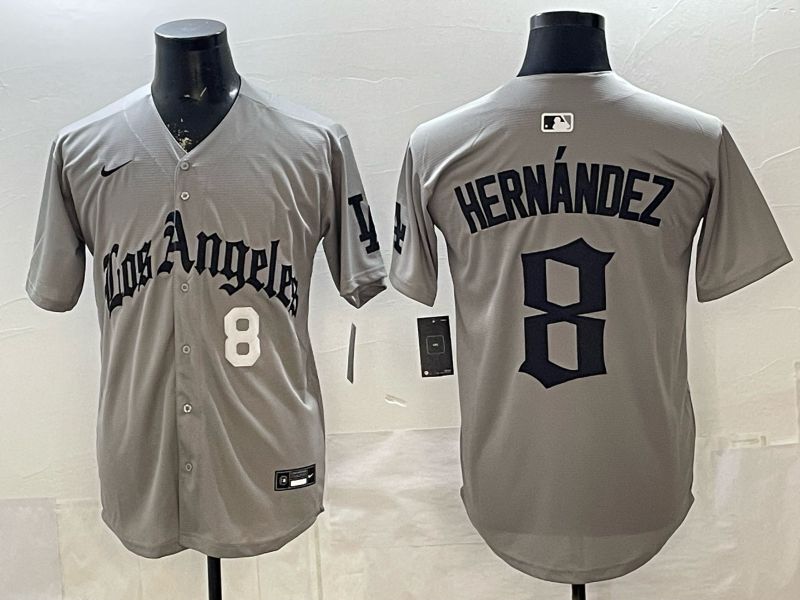 Men 2026 Los Angeles Dodgers #8 Hernandez Grey Five generations Nike MLB Jersey style 002->los angeles dodgers->MLB Jersey